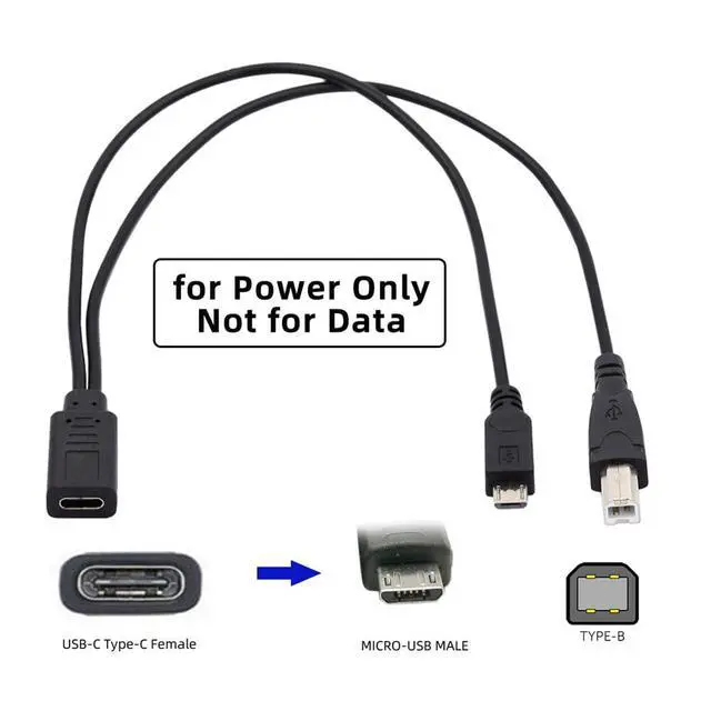Alt view image 2 of 7 - Black Female Type-C USB-C to Standard USB2.0 Type-B & Micro USB Male Splitter Extension Charge 32AWG Cable