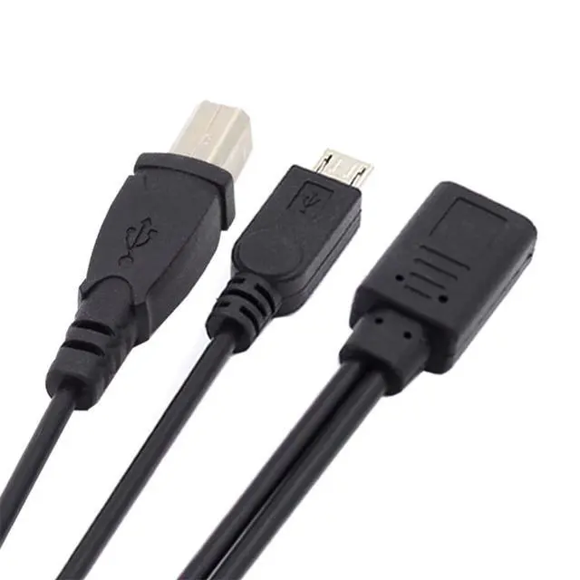 Alt view image 7 of 7 - Black Female Type-C USB-C to Standard USB2.0 Type-B & Micro USB Male Splitter Extension Charge 32AWG Cable