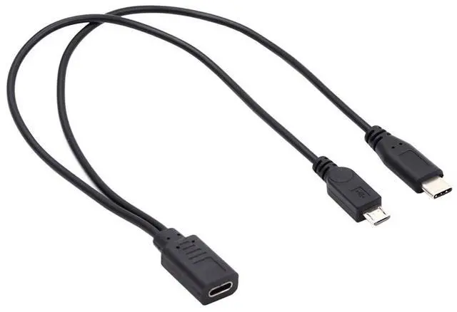Main image of Female USB-C Type-C to USB 3.1 USB-C Type C & Micro USB Male Splitter Charge Extension 32AWG Cable