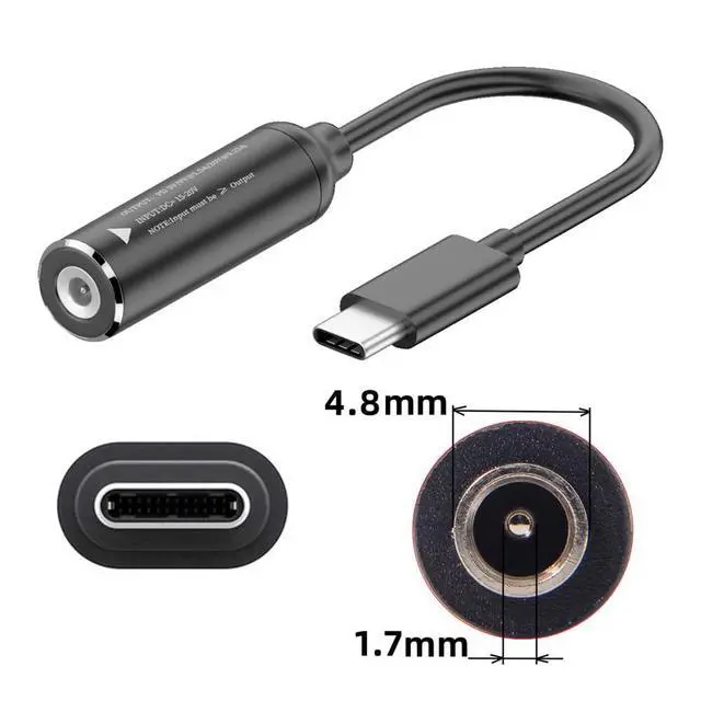 Alt view image 3 of 7 - 4.8x1.7mm Input DC Jack to USB-C Type-C Power Plug Charge Cable for PD 9V 15V 20V 65W Laptop Phone