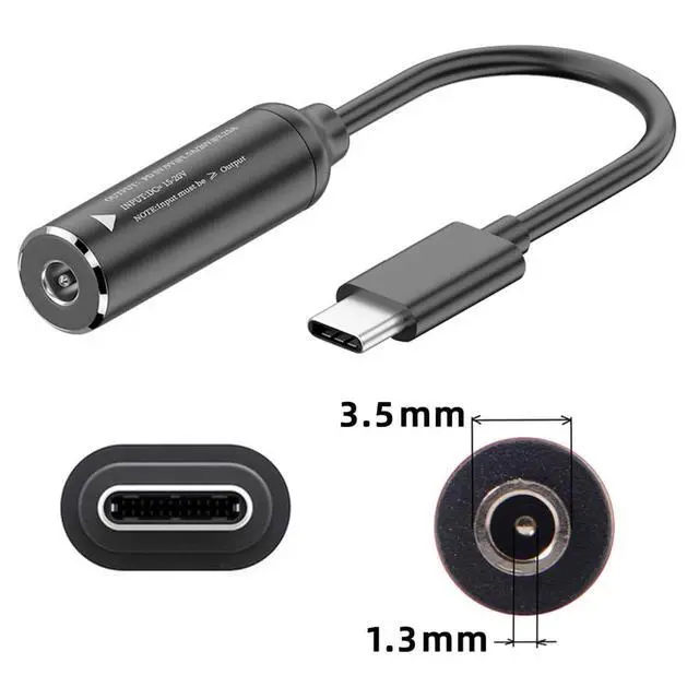 Alt view image 3 of 7 - 3.5x1.3mm Input DC Jack to USB-C Type-C Power Plug Charge Cable for PD 9V 15V 20V 65W Laptop Phone