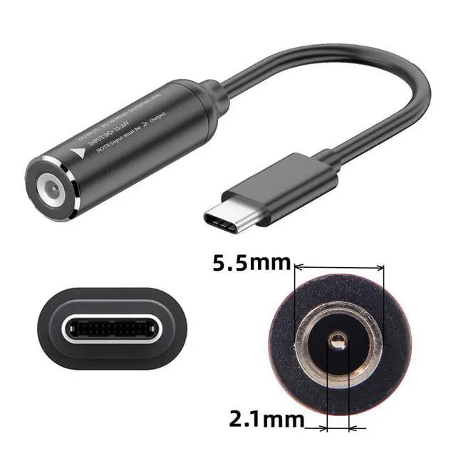Alt view image 3 of 7 - 5.5x2.1mm Input DC Jack to USB-C Type-C Power Plug Charge Cable for PD 9V 15V 20V 65W Laptop Phone