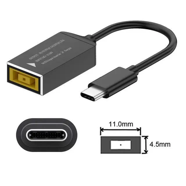 Alt view image 6 of 7 - Rectangle 11.0 * 4.5mm Jack Input to USB-C Type-C Power Plug Charge Cable for PD9V 15V 20V 65W Laptop Phone