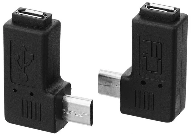 Main image of 2pcs 9mm Long Connector 90 Degree Left & Right Angled Micro USB 2.0 5Pin Male to Female Extension Adapter