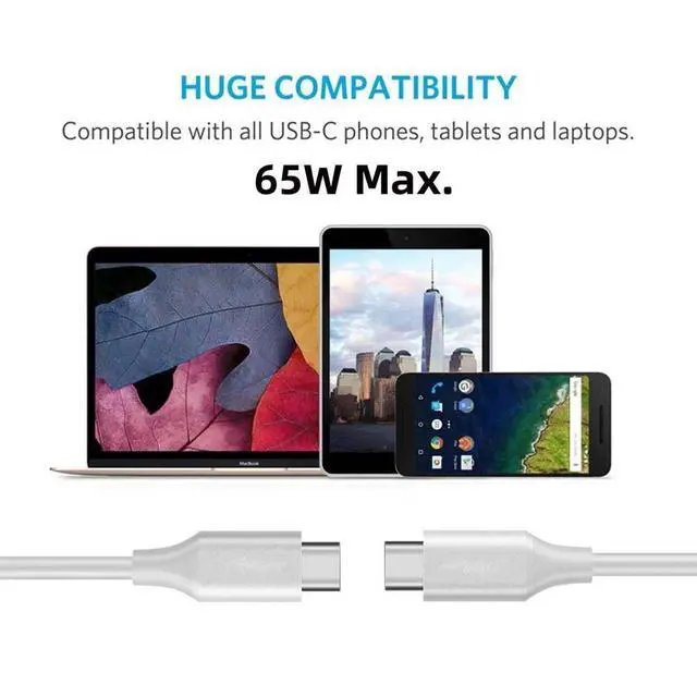 Alt view image 6 of 7 - Type-C USB-C Male to Male USB 2.0 Version Data Cable Support PD 65W for Laptop & Phone White 2M