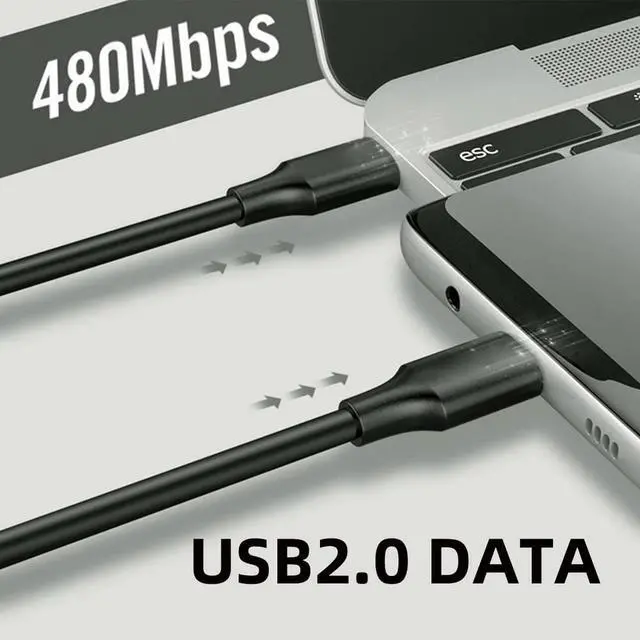 Alt view image 7 of 7 - Type-C USB-C Male to Male USB 2.0 Version Data Cable Support PD 65W for Laptop & Phone Black 1M