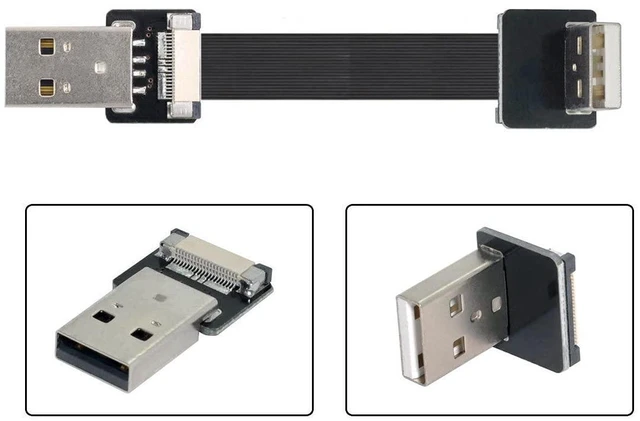 Main image of Up Angled USB 2.0 Type-A Male to Type-A Male Data Flat Slim FPC Cable 90 Degree for FPV & Disk & Scanner & Printer 200CM