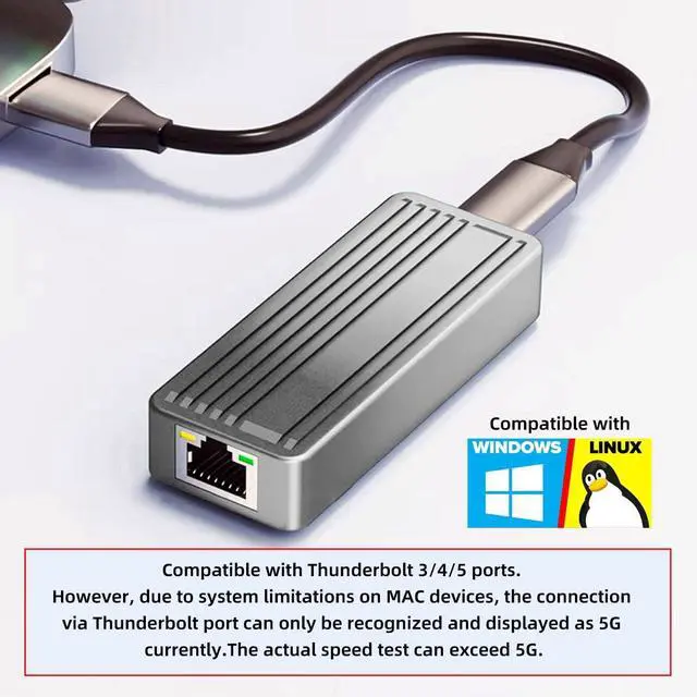 Alt view image 3 of 7 - USB4 USB3.2 Gen2 USB-C Type-C to 10Gbps GBE Gigabit 10000Mbps 5Gbps 2.5Gbps Ethernet Network LAN Cable Adapter RTL8159 for Desktop Laptop NAS