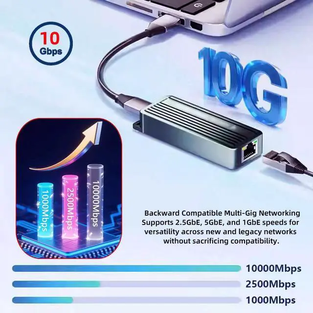 Alt view image 6 of 7 - USB4 USB3.2 Gen2 USB-C Type-C to 10Gbps GBE Gigabit 10000Mbps 5Gbps 2.5Gbps Ethernet Network LAN Cable Adapter RTL8159 for Desktop Laptop NAS