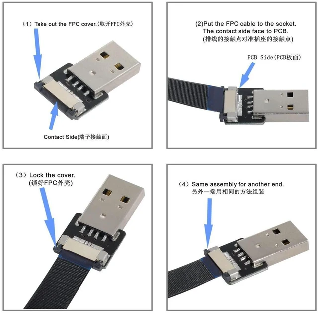 Alt view image 2 of 7 - USB 2.0 Type-A Male to Type-A Male Data Flat Slim FPC Cable Down Angled 90 Degree for FPV & Disk & Scanner & Printer 200CM