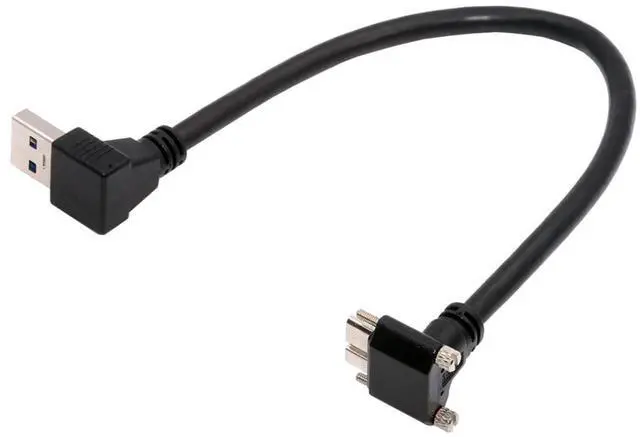 Main image of USB 3.0 A Male Down Angled 90 Degree to Micro-B 3.0 Plug Up Angled Locking Screw Panel Cable 25cm