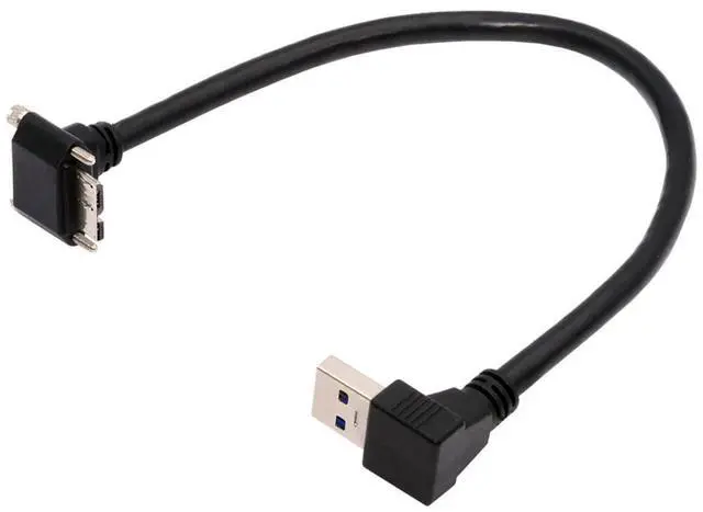 Main image of USB 3.0 A Down Angled 90 Degree Male to Micro-B 3.0 Plug Down Angled Locking Screw Panel Cable 25cm