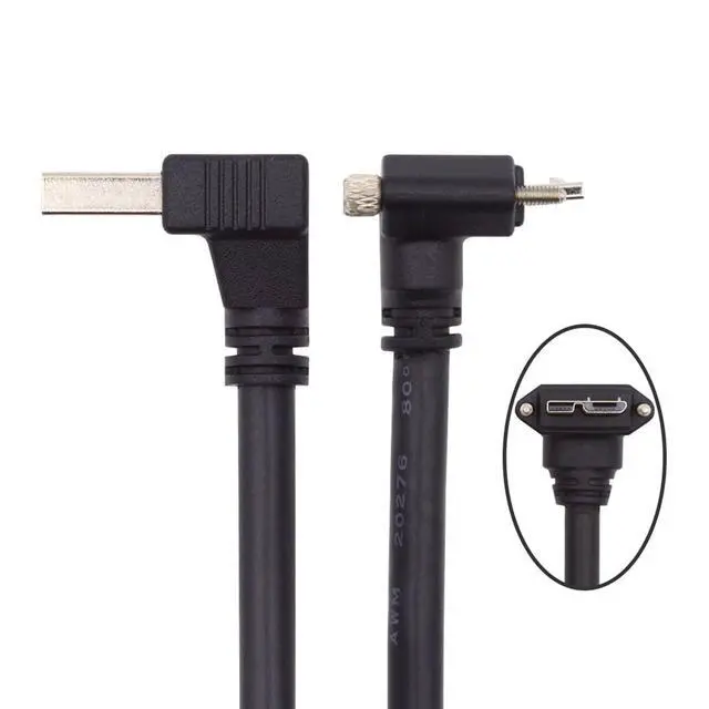Alt view image 3 of 7 - USB 3.0 A Down Angled 90 Degree Male to Micro-B 3.0 Plug Down Angled Locking Screw Panel Cable 25cm