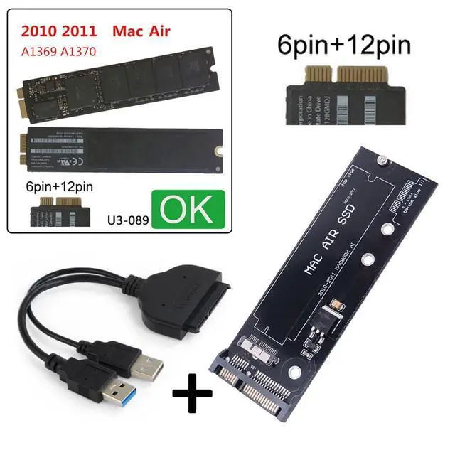 Alt view image 2 of 7 - USB 3.0 to 12+6pin SSD HDD to SATA 22Pin Hard Disk Cartridge Drive for Air Pro 2010 2011 Air A1369 A1370 SSD