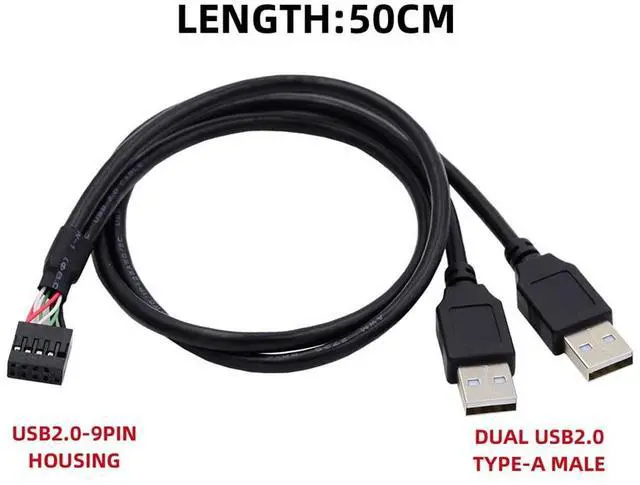Alt view image 5 of 7 - Motherboard 9Pin 10Pin Female Header Housing to Dual USB 2.0 Male Type-A Cable 50cm