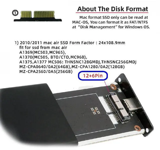 Alt view image 2 of 7 - 6+12Pin MAC SSD to USB 3.0 Type-C 5Gbps Mobile HDD Case Enclosure Adapter for 2010 2011 MAC Air Pro A1369 A1370 SSD
