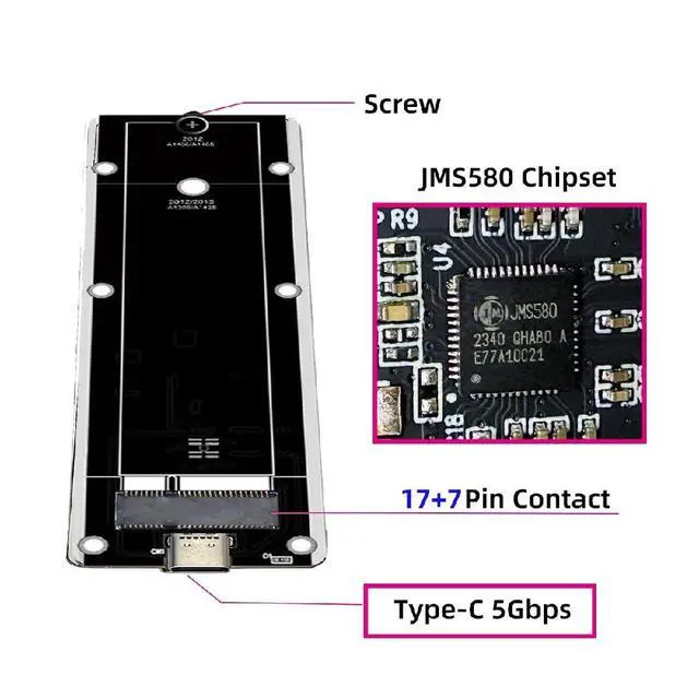 Alt view image 6 of 7 - 7+17Pin MAC SSD to USB 3.0 Type-C 5Gbps Mobile HDD Case Enclosure Adapter for 2012 MAC Air Pro A1465 A1466 Retina SSD
