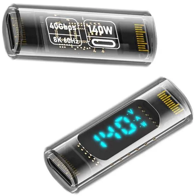 Main image of 40Gbps 140W USB4.0 Type-C Smart LED Display USB-C Female to Female Extension Adapter Current Voltage Monitoring Tester Detector