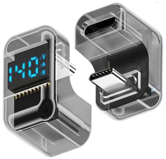 Main image of 40Gbps 140W USB4.0 Type-C Smart LED Display USB-C Male to Female Extension Adapter Opposite U Shape Back Angled Current Voltage Monitoring