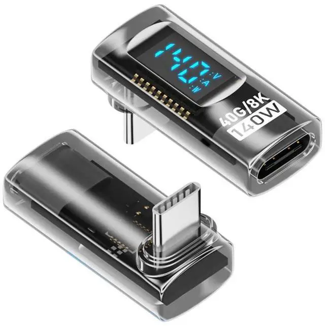 Main image of 40Gbps 140W USB4.0 Type-C Smart LED Display USB-C Male to Female Extension Adapter Up Down Angled Current Voltage Monitoring