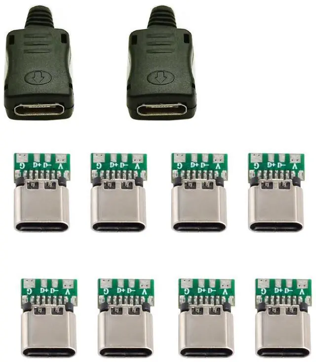 Main image of 10set DIY 4pin USB 2.0 Type C Female Socket Connector SMT Type with PC Board & Housing & 3.0mm SR