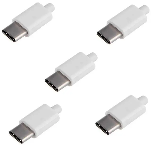 Main image of 5set DIY 24pin USB 3.1 Type C USB-C Male Plug Connector SMT Type with 3.5mm SR and Housing Cover White