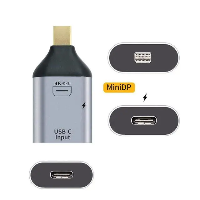 Alt view image 5 of 7 - 100W 10Gbps Cable & USB-C Type C Female Source to Mini Displayport DP Sink HDTV & PD Power Adapter 4K 60hz 1080p for Phone & Laptop