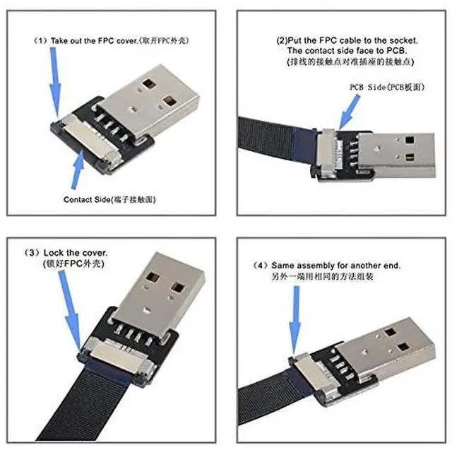 Alt view image 6 of 7 - Right Angled USB 2.0 Type-A Male to USB-C Type-C Male Data Flat Slim FPC Cable for FPV & Disk & Phone 100cm