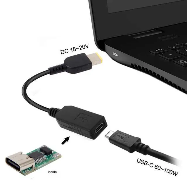 Alt view image 5 of 7 - USB 3.1 Type C USB-C to Rectangle 11.0x4.5mm Power Plug PD Emulator Trigger Charge Cable for Lenovo ThinkPad X1 Carbon