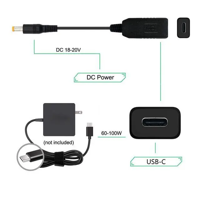 Alt view image 4 of 7 - USB 3.1 Type C USB-C Input to DC 20V 4.0x1.7mm Output Power Plug PD Emulator Trigger Charge Cable for Laptop