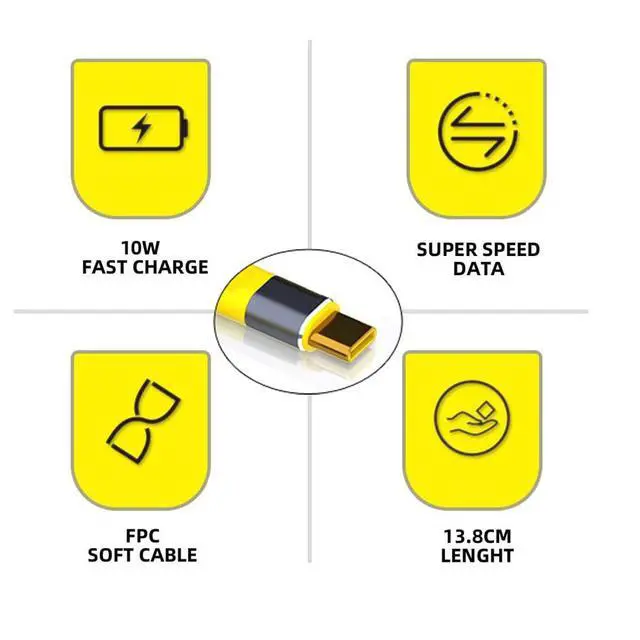 Alt view image 2 of 7 - Yellow 10Gbps USB 3.1 Type C Male to USB3.0 Type A Male Flat Slim FPC Data Cable for Laptop & Phone