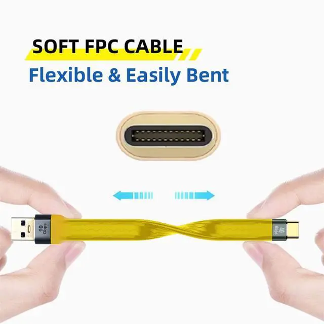 Alt view image 4 of 7 - Yellow 10Gbps USB 3.1 Type C Male to USB3.0 Type A Male Flat Slim FPC Data Cable for Laptop & Phone