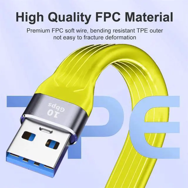 Alt view image 6 of 7 - Yellow 10Gbps USB 3.1 Type C Male to USB3.0 Type A Male Flat Slim FPC Data Cable for Laptop & Phone