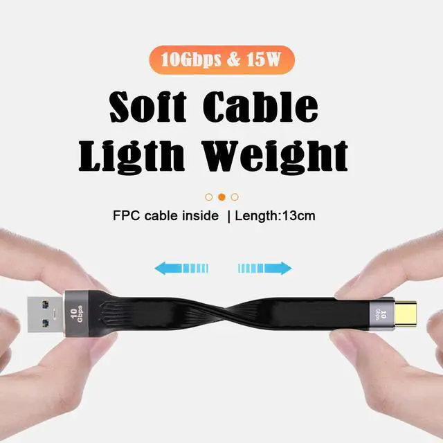 Alt view image 4 of 7 - 10Gbps USB 3.1 Type C Male Host to USB3.0 Type A Male Flat Slim FPC Data Cable for Laptop & Phone