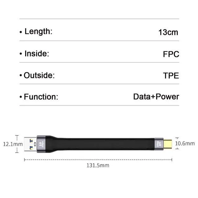 Alt view image 5 of 7 - 10Gbps USB 3.1 Type C Male Host to USB3.0 Type A Male Flat Slim FPC Data Cable for Laptop & Phone