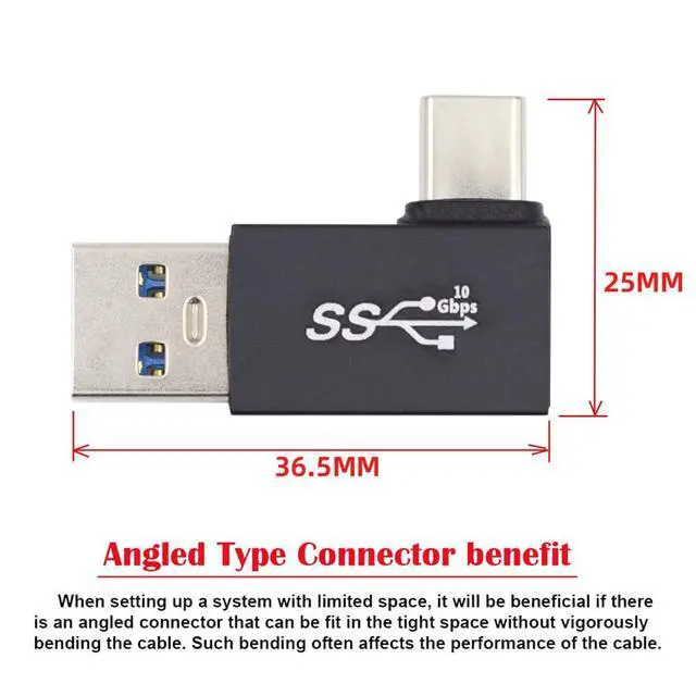 Alt view image 3 of 7 - 10Gbps USB3.0 Type A Male to USB 3.1 Type C Male Data Charge Adapter 90 Degree Right Angled for Laptop Phone