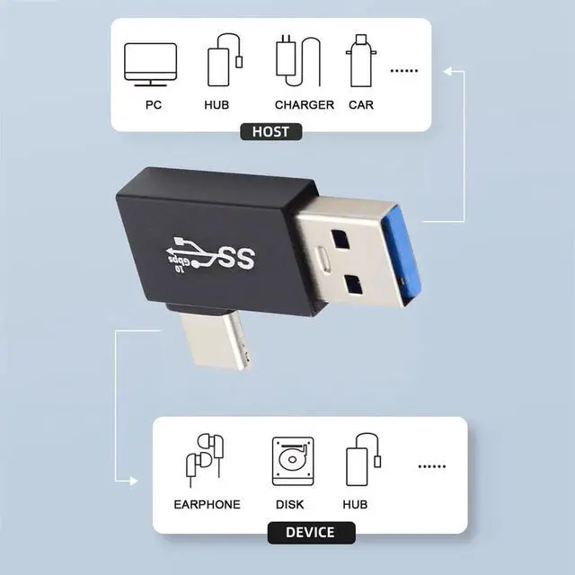 Alt view image 6 of 7 - 10Gbps USB3.0 Type A Male to USB 3.1 Type C Male Data Charge Adapter 90 Degree Right Angled for Laptop Phone