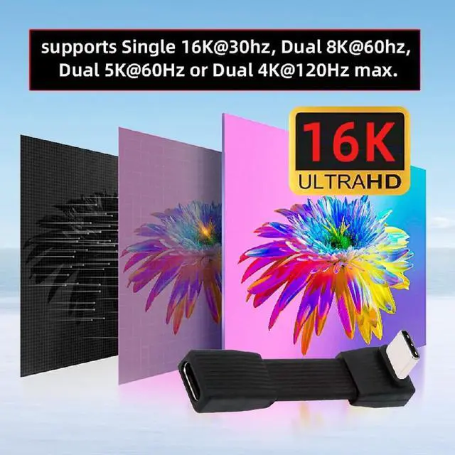 Alt view image 2 of 7 - 240W USB5.0 80Gbps FPC Flat Slim USB Type C Extension Cable Male to Female Up Angled 90 Degree 16K 8K 60Hz 5K 51MM
