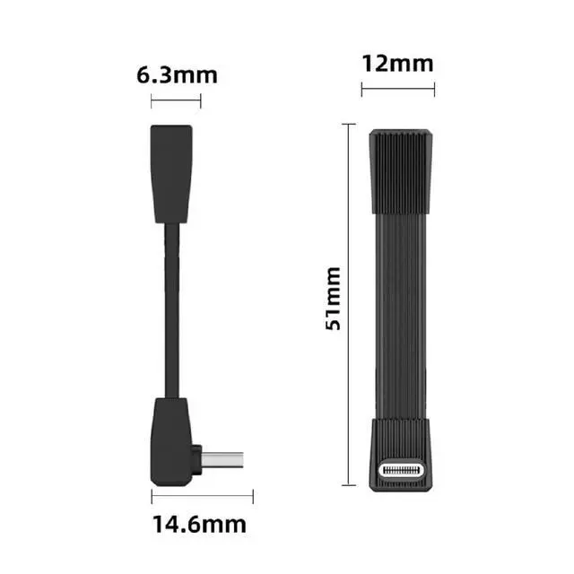 Alt view image 3 of 7 - 240W USB5.0 80Gbps FPC Flat Slim USB Type C Extension Cable Male to Female Up Angled 90 Degree 16K 8K 60Hz 5K 51MM