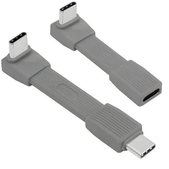 Main image of 2pcs/Set 80Gbps 240W USB5.0 FPC Flat Slim Male to Male & Female Extension Cable Up Angled 90 Degree 16K 8K 60Hz 5K Compatible with 40Gbps USB4.0 Thunderbolt Grey