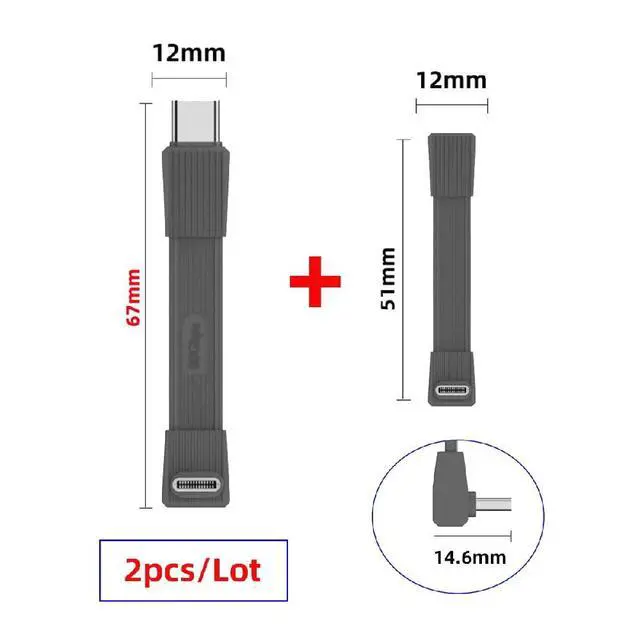 Alt view image 2 of 7 - 2pcs/Set 80Gbps 240W USB5.0 FPC Flat Slim Male to Male & Female Extension Cable Up Angled 90 Degree 16K 8K 60Hz 5K Compatible with 40Gbps USB4.0 Thunderbolt Grey