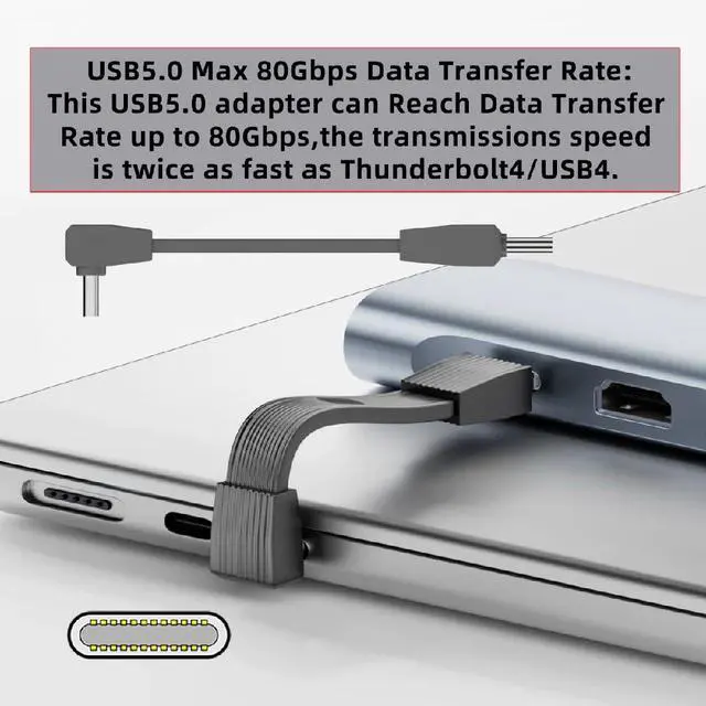 Alt view image 4 of 7 - 2pcs/Set 80Gbps 240W USB5.0 FPC Flat Slim Male to Male & Female Extension Cable Up Angled 90 Degree 16K 8K 60Hz 5K Compatible with 40Gbps USB4.0 Thunderbolt Grey