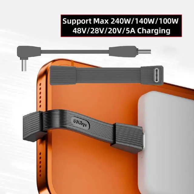 Alt view image 5 of 7 - 2pcs/Set 80Gbps 240W USB5.0 FPC Flat Slim Male to Male & Female Extension Cable Up Angled 90 Degree 16K 8K 60Hz 5K Compatible with 40Gbps USB4.0 Thunderbolt Grey