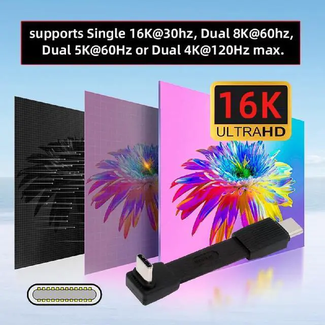 Alt view image 2 of 7 - 240W USB5.0 80Gbps FPC Flat Slim USB Type C Extension Cable Male to Male Up Angled 90 Degree 16K 8K 60Hz 5K 67MM