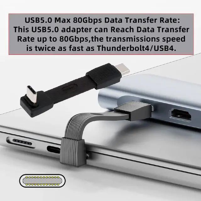 Alt view image 4 of 7 - 240W USB5.0 80Gbps FPC Flat Slim USB Type C Extension Cable Male to Male Up Angled 90 Degree 16K 8K 60Hz 5K 67MM
