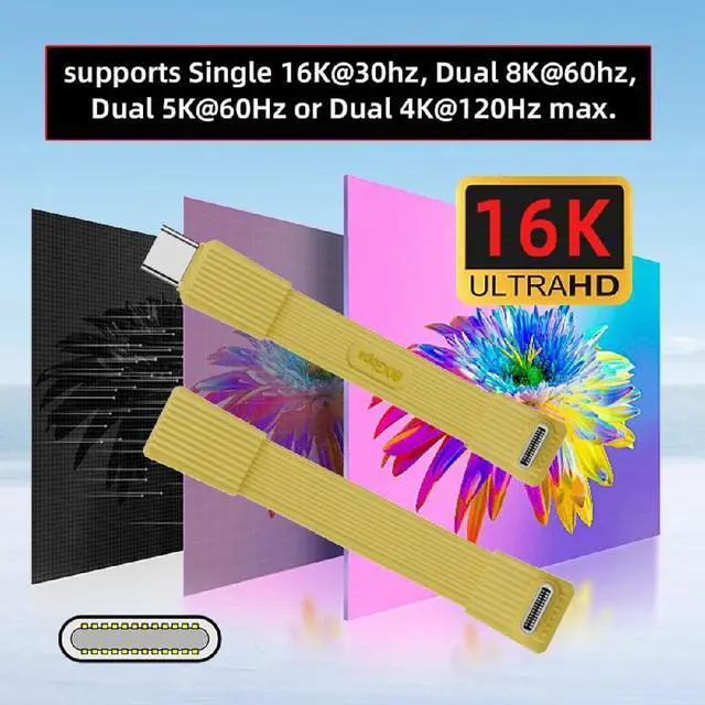 Alt view image 3 of 7 - 2pcs/Set 80Gbps 240W USB5.0 FPC Flat Slim Male to Male & Female Extension Cable Up Angled 90 Degree 16K 8K 60Hz 5K Compatible with 40Gbps USB4.0 Thunderbolt Yellow