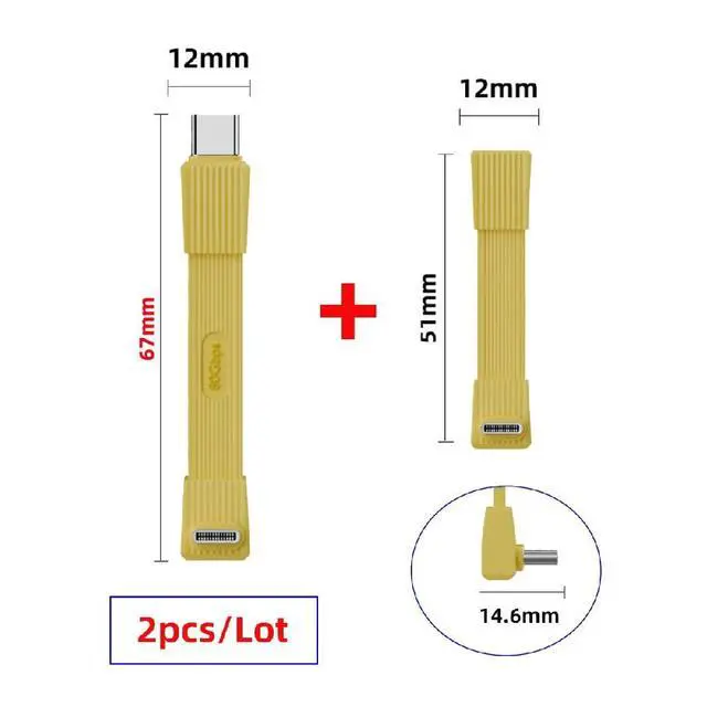 Alt view image 2 of 7 - 2pcs/Set 80Gbps 240W USB5.0 FPC Flat Slim Male to Male & Female Extension Cable Up Angled 90 Degree 16K 8K 60Hz 5K Compatible with 40Gbps USB4.0 Thunderbolt Yellow