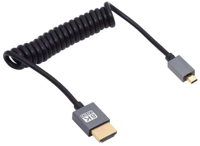 Main image of 8K 60hz Micro HDMI Type-D 2.1 Male to HDMI Male Stretch Coiled Cable for HDTV Computer Laptop Monitor 100cm