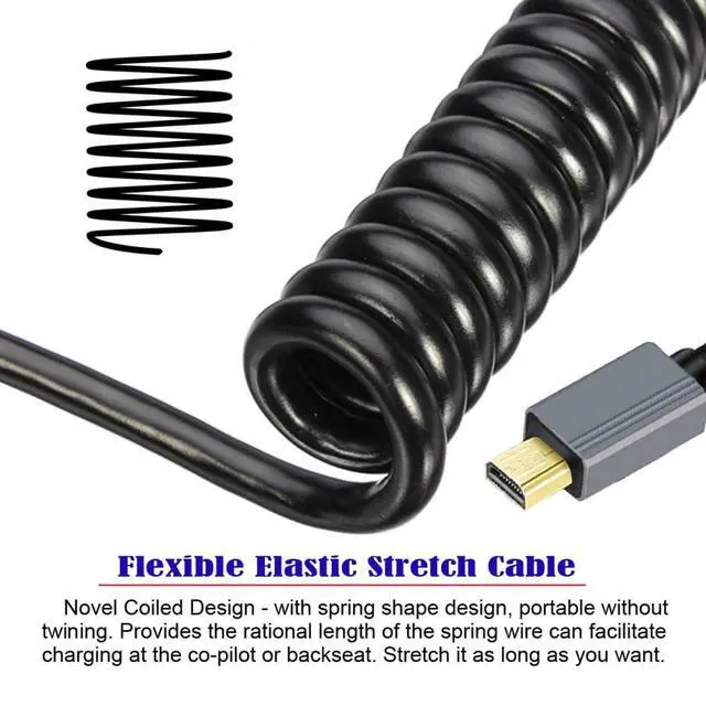 Alt view image 5 of 7 - 8K 60hz Micro HDMI Type-D 2.1 Male to HDMI Male Stretch Coiled Cable for HDTV Computer Laptop Monitor 100cm