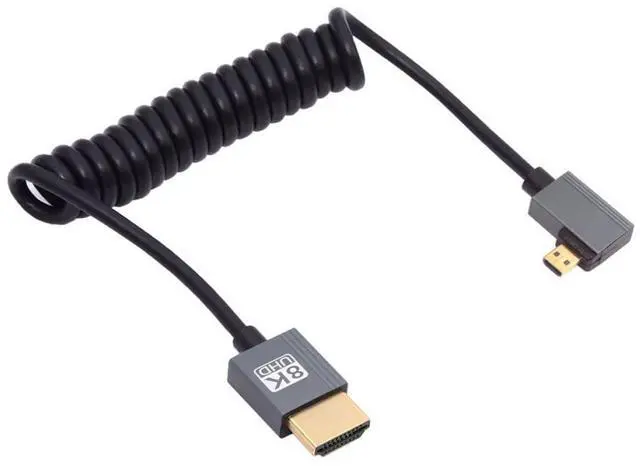 Main image of 8K 60hz Micro HDMI Type-D 2.1 Male to HDMI Male Stretch Coiled Cable Right Angled for HDTV Computer Laptop Monitor 100cm